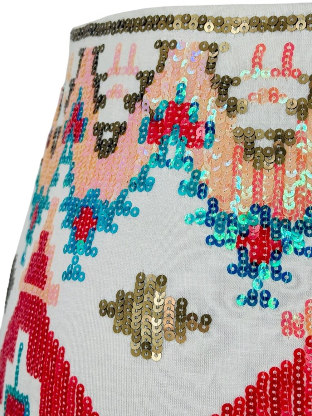 Miami Francescas Sequin Mini Skirt M| Indie Sleaze Bodycon Glam Boho Y2K10 Aztec - Picture 13 of 16